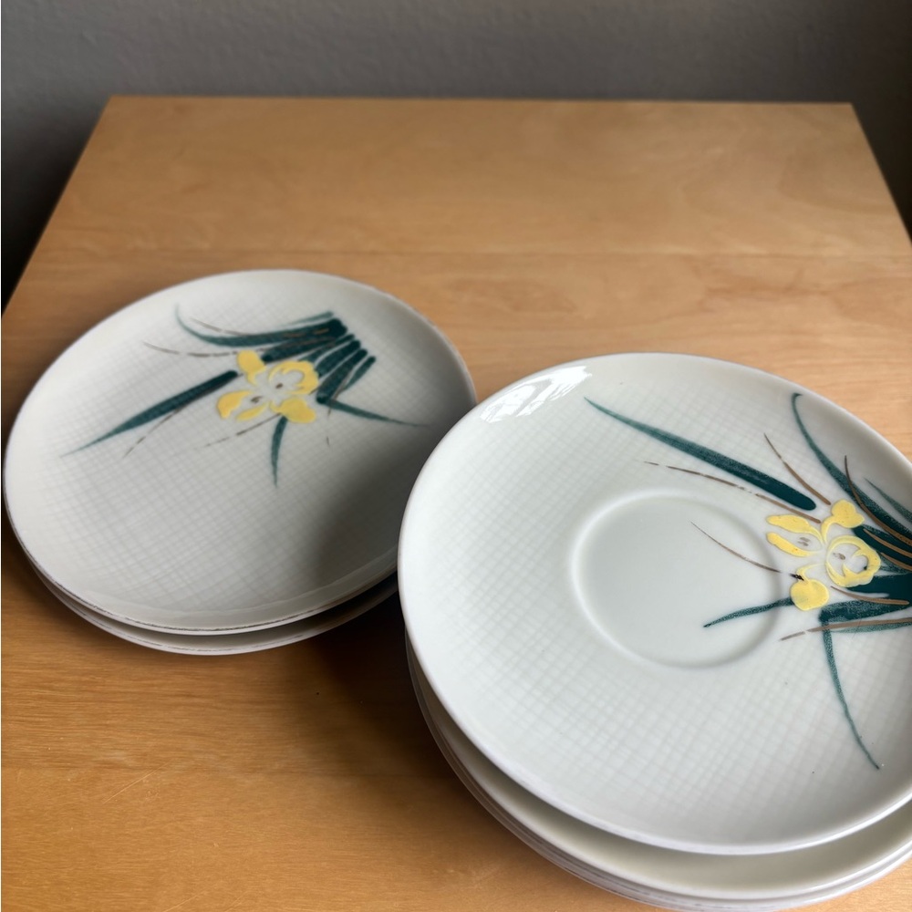 White Ceramic Saucer with Yellow Floral Accent